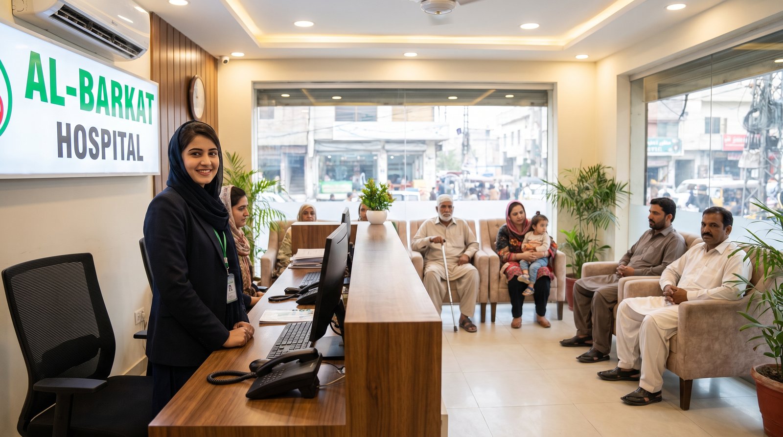 Reception and waiting area at Al-Barkat Hospital
